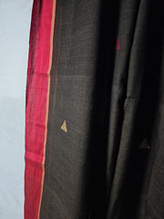Elegant Bengali Cotton Saree – Brown with Red Border | Timeless Tradition
