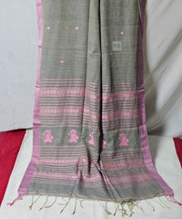 Handwoven Tangail Pure Cotton Saree in Grey – Elegant & Comfortable