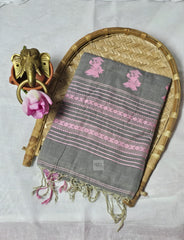 Handwoven Tangail Pure Cotton Saree in Grey – Elegant & Comfortable