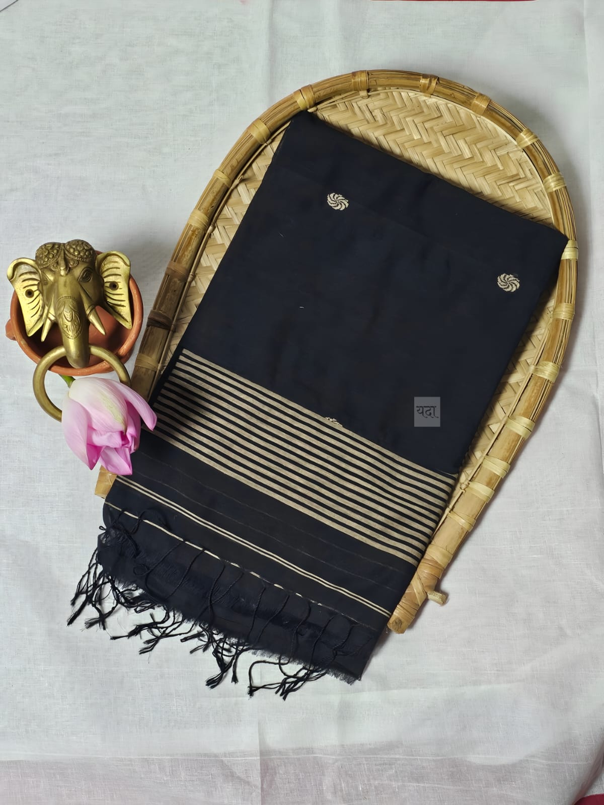 Handwoven Tangail Pure Cotton Saree in Black – Classic & Elegant
