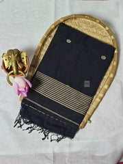 Handwoven Tangail Pure Cotton Saree in Black – Classic & Elegant
