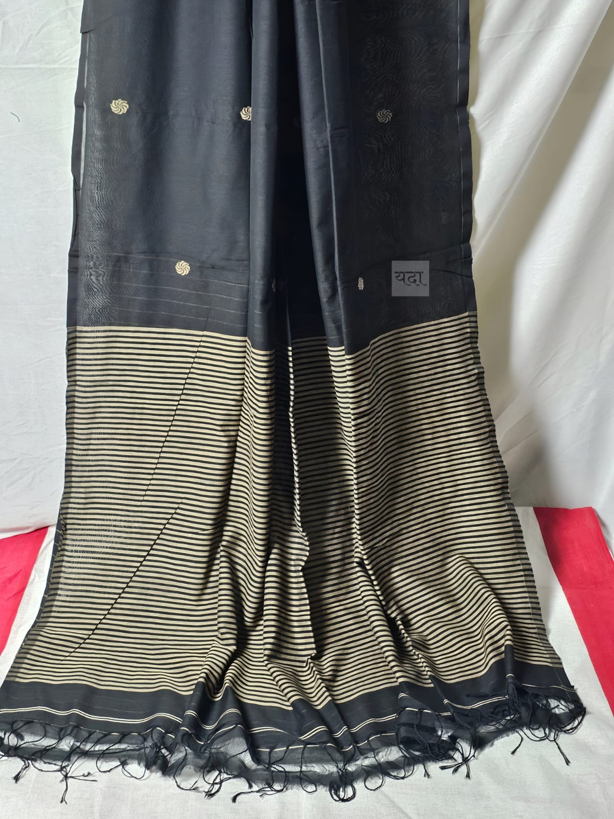 Handwoven Tangail Pure Cotton Saree in Black – Classic & Elegant