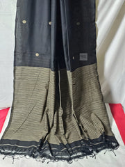 Handwoven Tangail Pure Cotton Saree in Black – Classic & Elegant