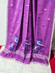 Handwoven Purple Tangail Pure Cotton Saree with Intricate Jamdani Weaving