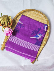 Handwoven Purple Tangail Pure Cotton Saree with Intricate Jamdani Weaving