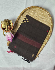 Elegant Bengali Cotton Saree – Brown with Red Border | Timeless Tradition