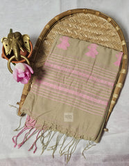 Elegant Bengal Cotton Saree – Green with Pink Design | Handwoven Beauty