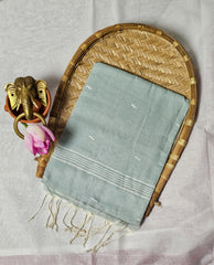 Handwoven Pastel Blue Shantipuri Pure Cotton Saree