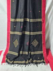 Handwoven Black Tangail Pure Cotton Saree – Elegant & Lightweight