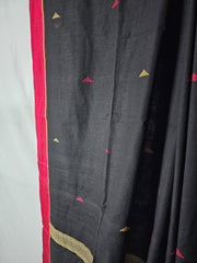 Handwoven Black Tangail Pure Cotton Saree – Elegant & Lightweight