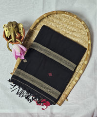 Handwoven Black Tangail Pure Cotton Saree – Elegant & Lightweight