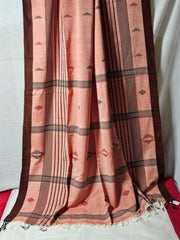 Handwoven Soft Peach-Pink Tangail Pure Cotton Saree – Lightweight & Elegant