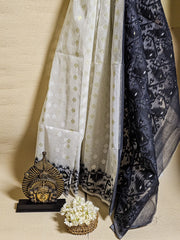 গৌরী Handwoven Pure Handloom Cotton Sari – Intricate Adi Dhakai Motifs from Narayanganj