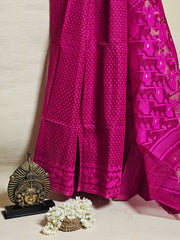 Elegant Dhakai Jamdani in Pink – Handwoven Bengali Saree