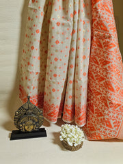 Exquisite Dhakai Jamdani Sarees in White, Off-White & Orange – Handwoven Elegance