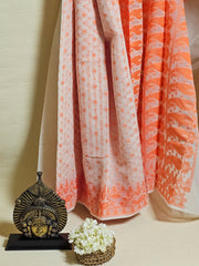 Exquisite Dhakai Jamdani Sarees in White, Off-White & Orange – Handwoven Eleganc