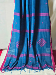 Handwoven Vibrant-Red Tangail Pure Cotton Saree with Jamdani Detailing – Timeless Elegance