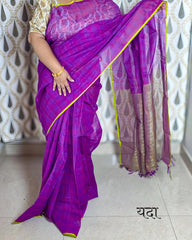 Handwoven Kota Doria Sari with Light Zari Pallu in Pure Cotton